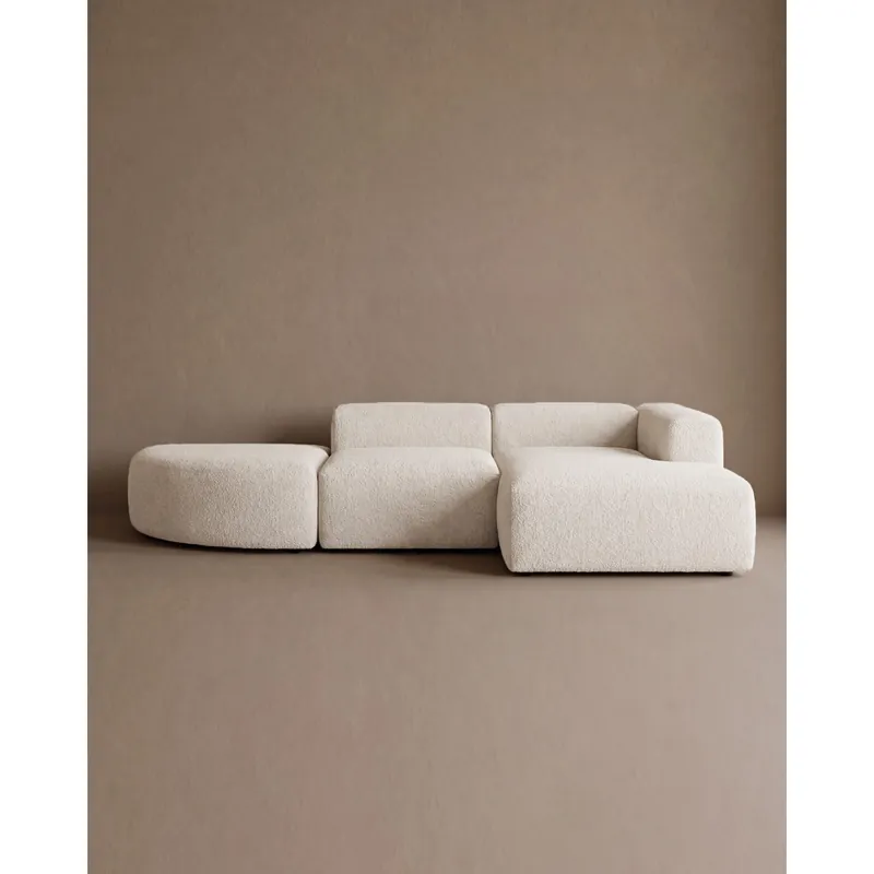 Sofá de 3 módulos curvo con chaise longue derecho de bouclé color blanco 320x172cm - Sofás derecha