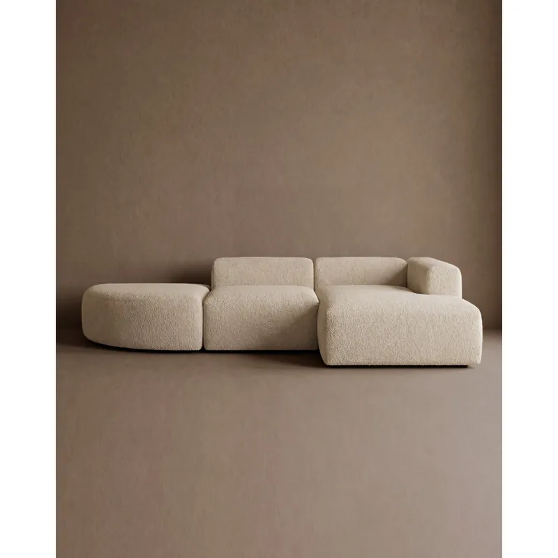 Sofá de 3 módulos curvo con chaise longue derecho de bouclé color beige 320x172cm - Envío rápido