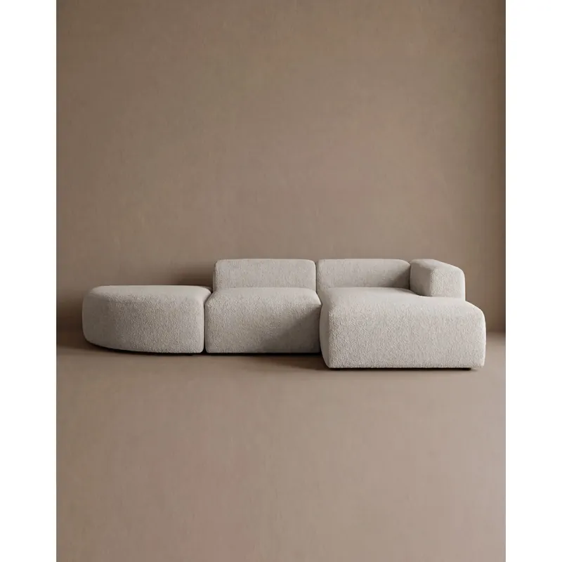 Sofá de 3 módulos curvo con chaise longue derecho de bouclé color gris claro 320x172cm - Sofás derecha
