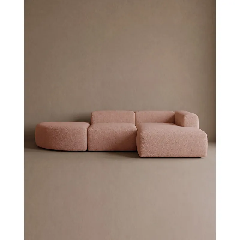 Sofá de 3 módulos curvo con chaise longue derecho de bouclé color rosa 320x172cm - Sofás derecha