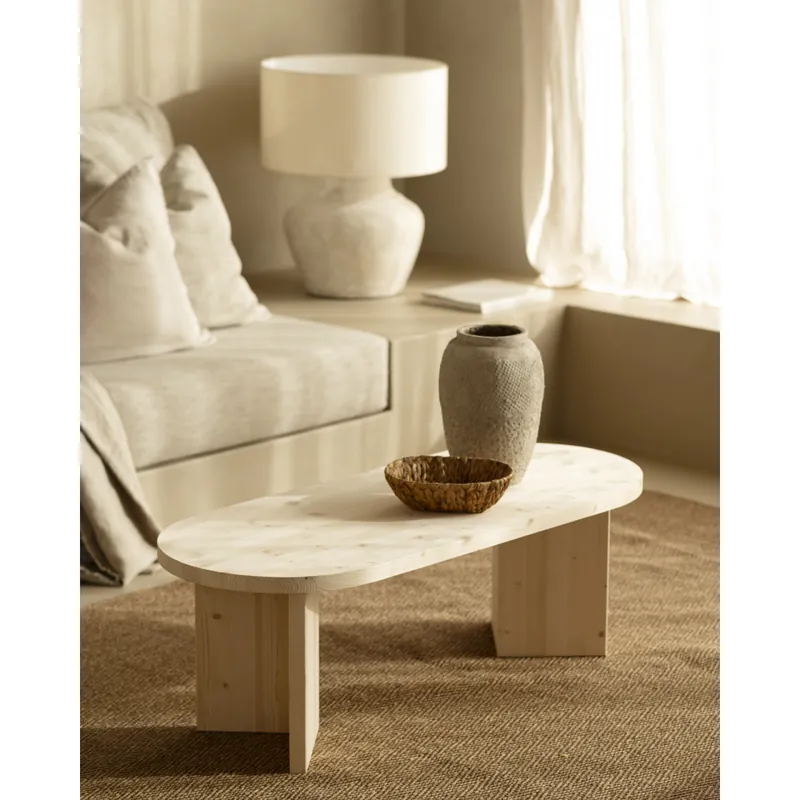 Mesa de centro de madera maciza en tono natural de 120cm - Mesas de centro