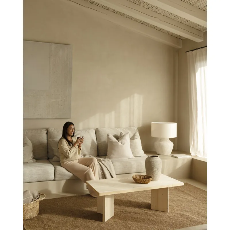 Mesa de centro de madera maciza en tono natural de 120x55cm - Mesas de centro