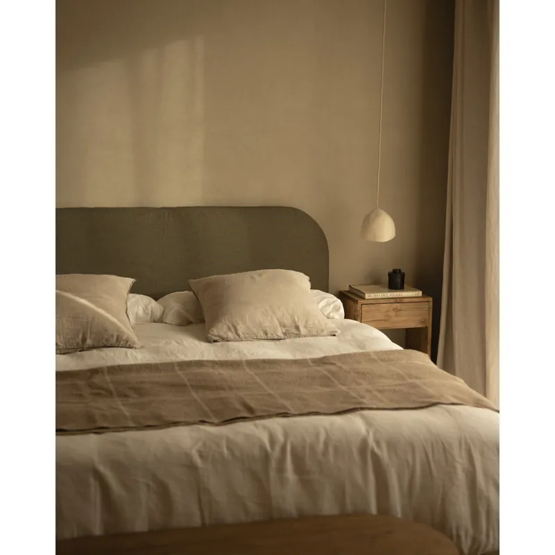 Cabecero tapizado desenfundable de lino verde de 120x110cm - Cabeceros