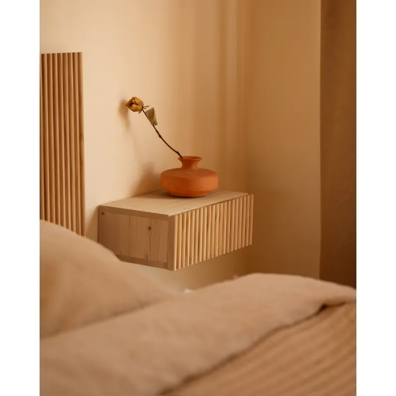 Mesita de noche de madera maciza flotante en tono roble medio de 40cm - Mesitas de noche