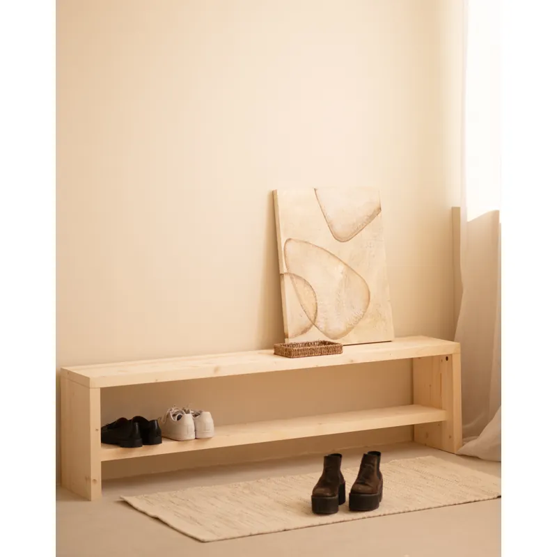 Banco zapatero de madera maciza en tono natural de 145x45cm - Envío rápido