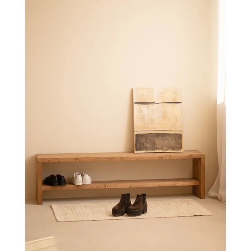Banco zapatero de madera maciza en tono roble oscuro de 145x45cm - Envío rápido