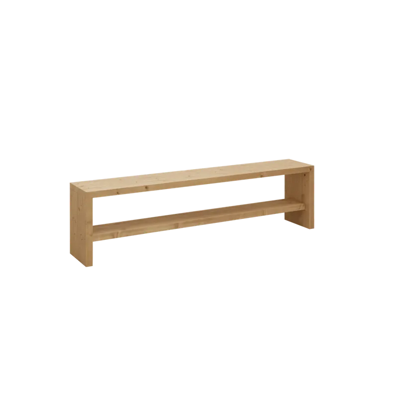 Banco zapatero de madera maciza en tono roble medio de 145x45cm - Envío rápido