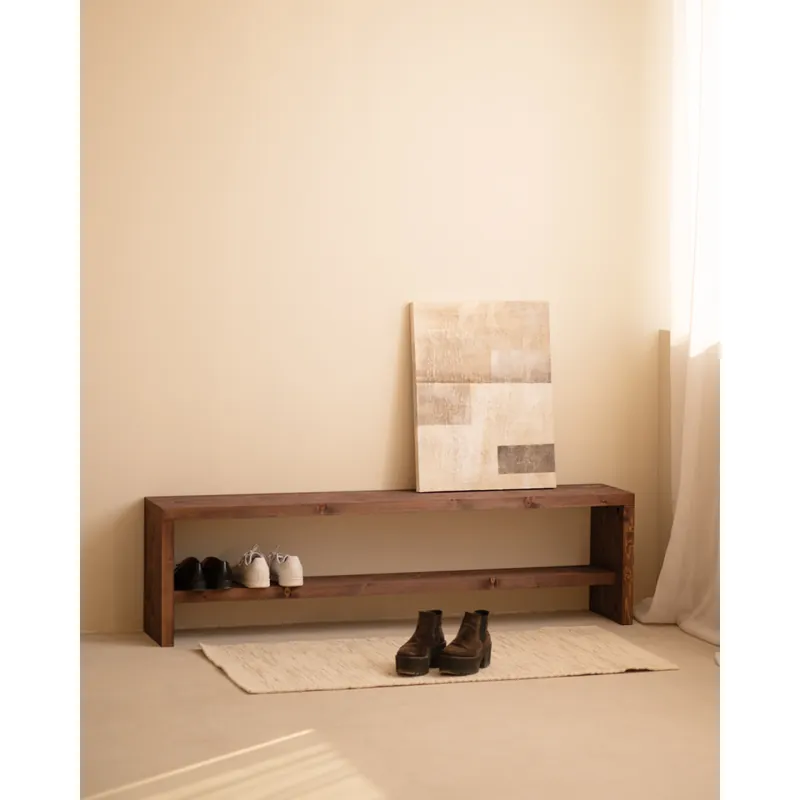 Banco zapatero de madera maciza en tono nogal de 145x45cm - Envío rápido