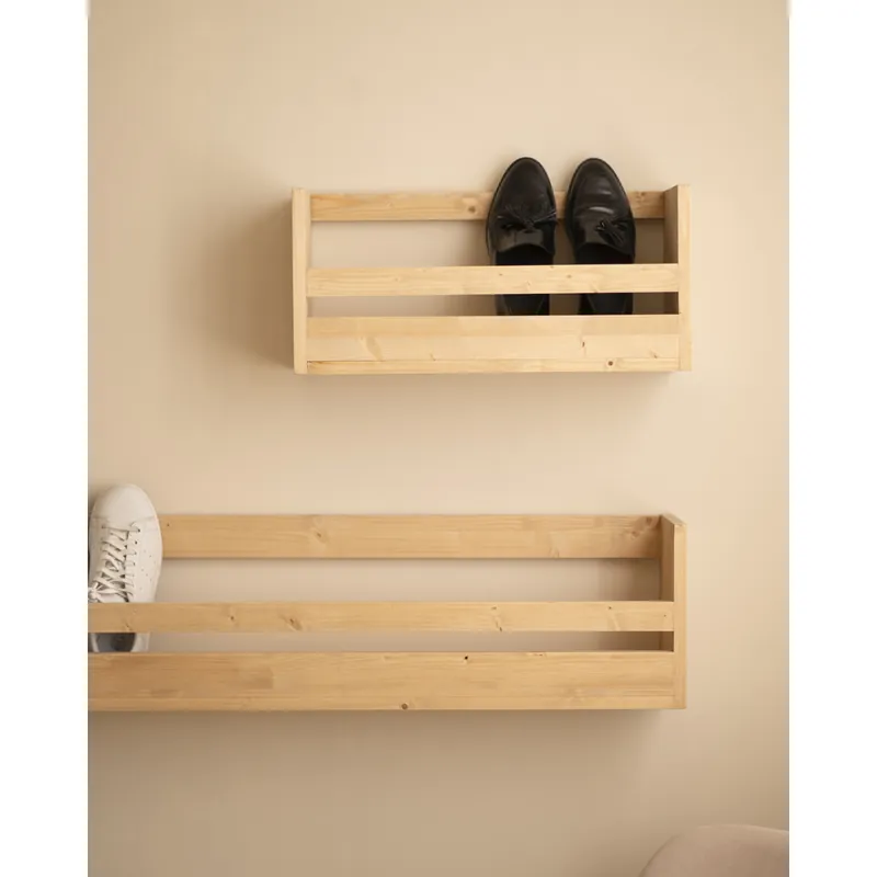 Estante zapatero de madera maciza en tono roble medio de 54x25cm - Envío rápido