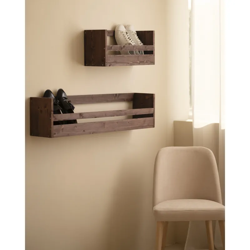 Estante zapatero de madera maciza en tono nogal de 54x25cm - Envío rápido