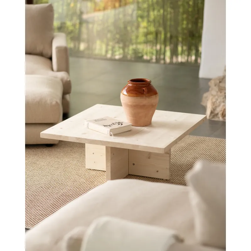 Mesa de centro cuadrada de madera maciza en tono natural de 80x80cm - Mesas de centro