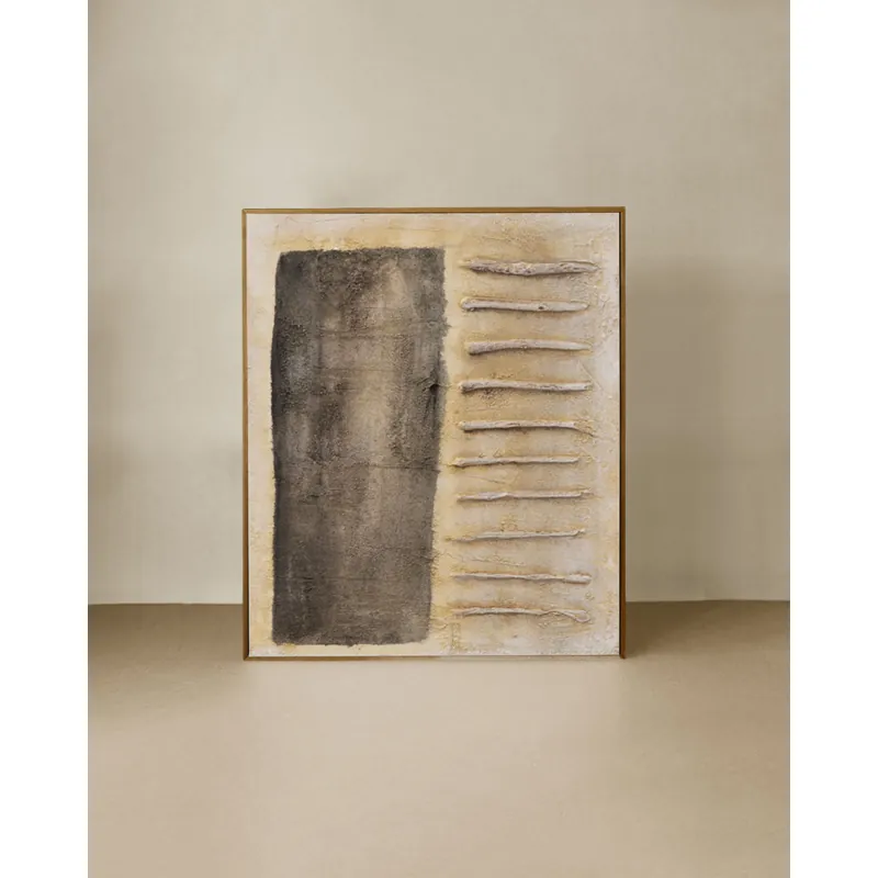 Cuadro beige y negro decorativo sobre algodón con bastidor de madera pintado artesanalmente con pintura al óleo de 80x60cm - Decoración mural