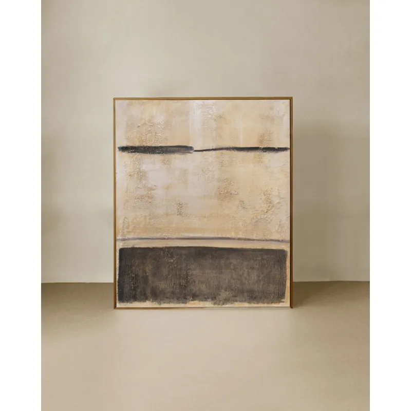 Cuadro beige y negro decorativo sobre algodón con bastidor de madera pintado artesanalmente con pintura al óleo de 80x60cm - Decoración mural