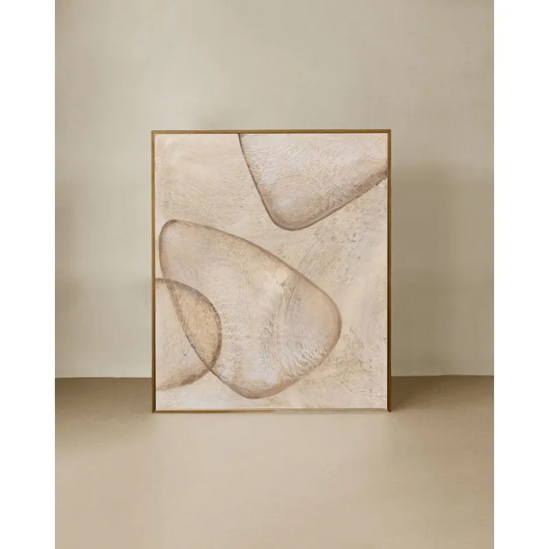 Cuadro beige decorativo sobre algodón con bastidor de madera pintado artesanalmente con pintura al óleo de 80x60cm - Decoración mural