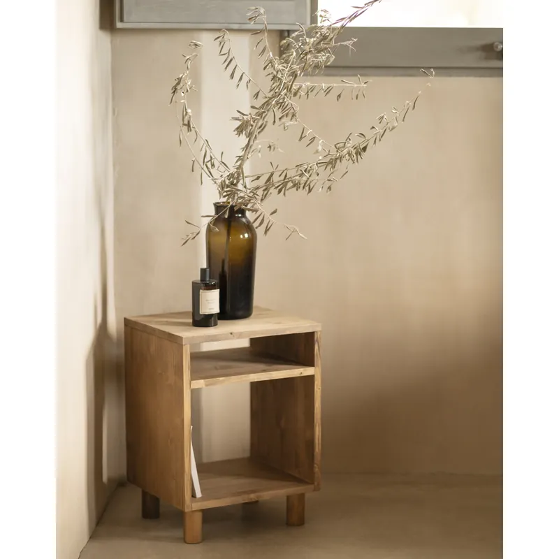 Mesita de noche de madera maciza en tono roble oscuro de 51x32cm - Mesitas de noche
