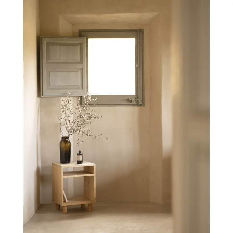 Mesita de noche de madera maciza en tono roble medio de 51x32cm - Mesitas de noche