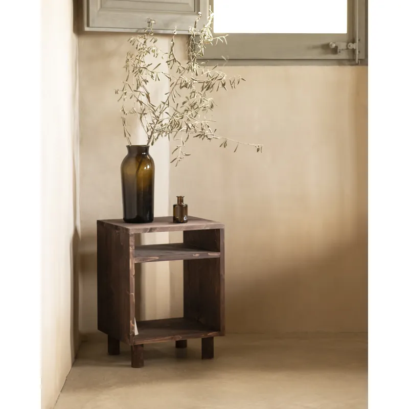 Mesita de noche de madera maciza en tono nogal de 51x32cm - Mesitas de noche