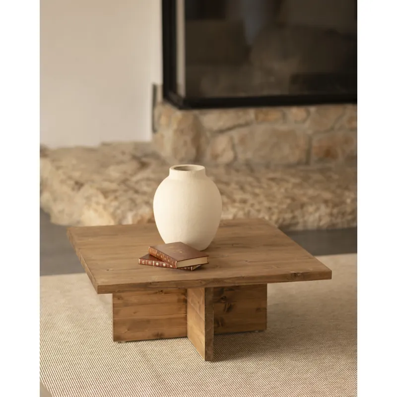 Mesa de centro cuadrada de madera maciza en tono roble oscuro de 80x80cm - Mesas de centro