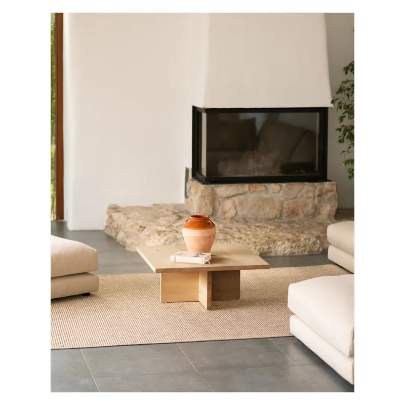 Mesa de centro cuadrada de madera maciza en tono roble medio de 80x80cm - Mesas de centro