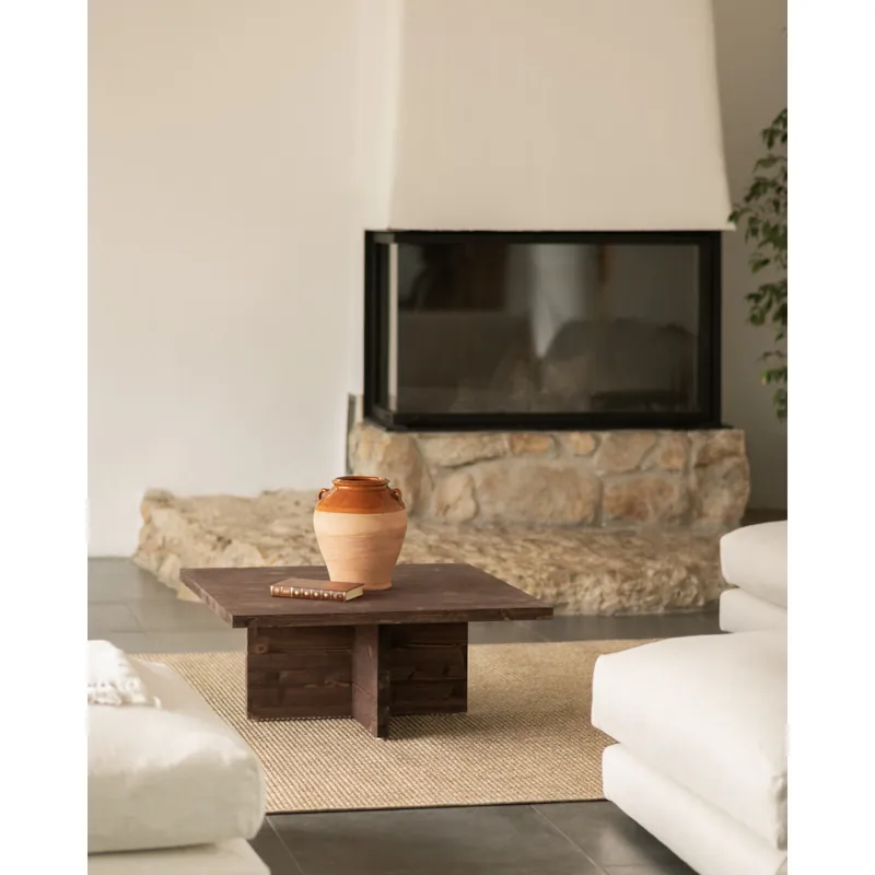 Mesa de centro cuadrada de madera maciza en tono nogal de 80x80cm - Mesas de centro