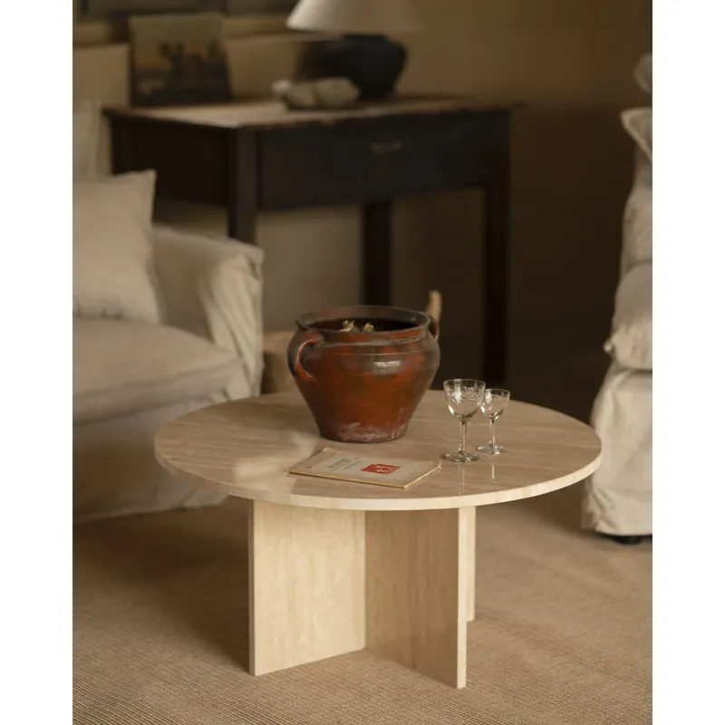 Mesa de centro redonda de mármol travertino de Ø60cm - Mesas de centro