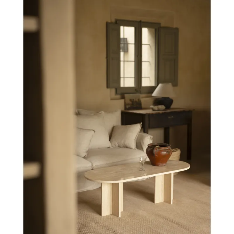 Mesa de centro de mármol travertino de 120x50cm - Mesas de centro