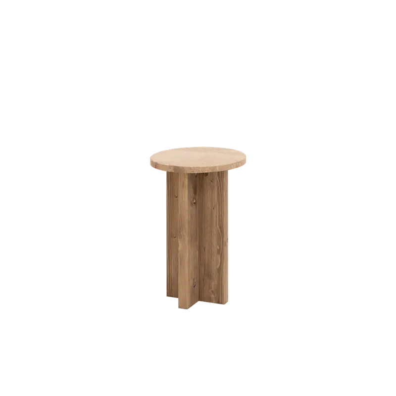 Mesa auxiliar de mármol daino reale y patas de madera maciza de Ø28cm - Mesas auxiliares