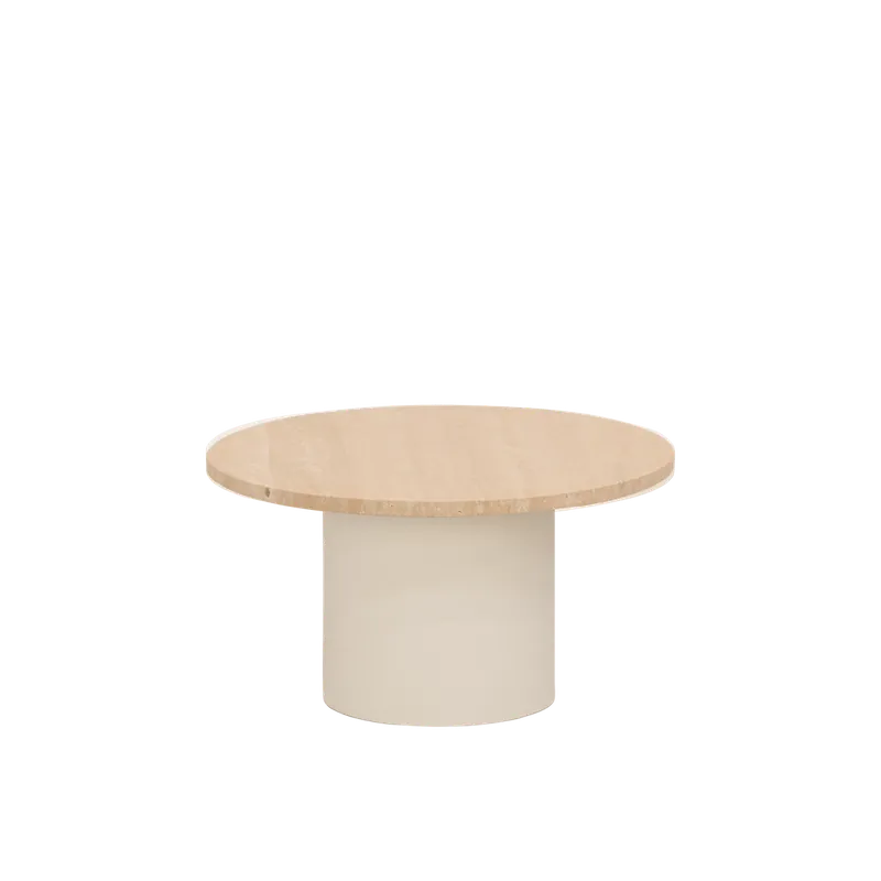 Mesa de centro redonda de mármol travertino y patas de microcemento tono beige de 60x32cm - Mesas de centro