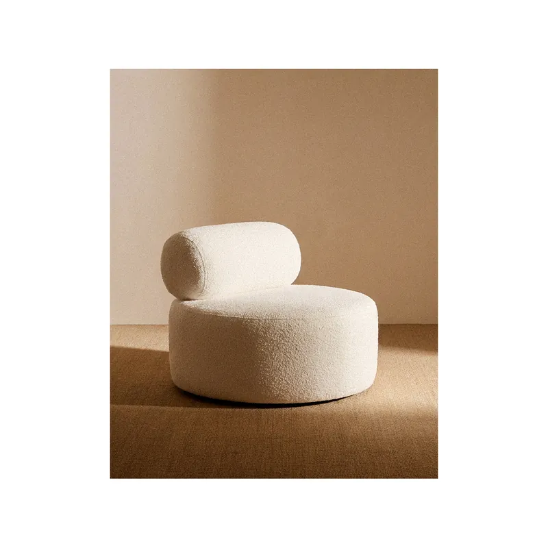 Sillón de bouclé redonda color blanco de 91x71cm - Inicio