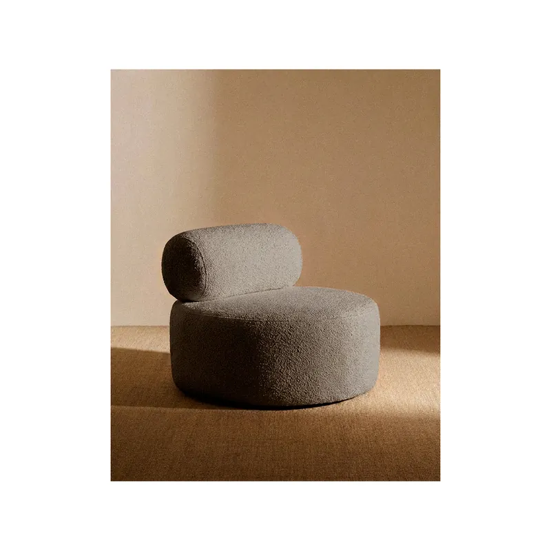 Sillón de bouclé redonda color gris oscuro de 91x71cm - Inicio