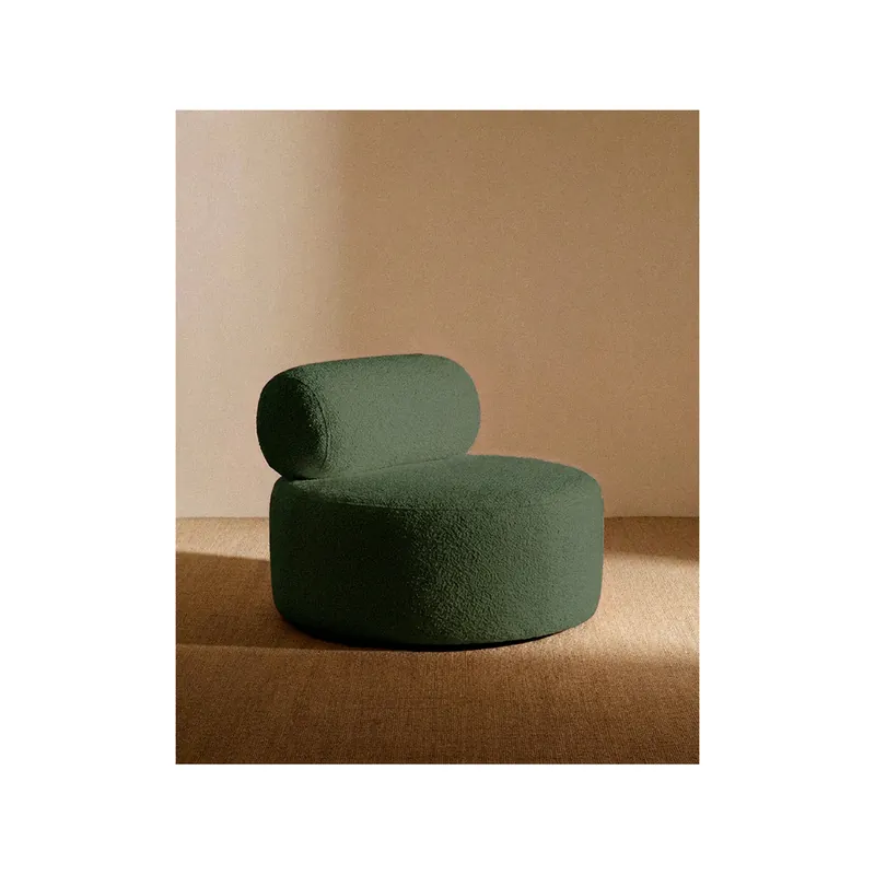 Sillón de bouclé redonda color verde de 91x71cm - Inicio