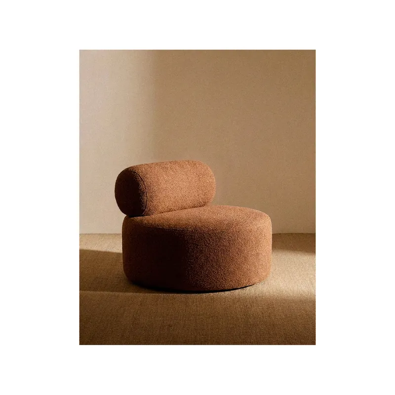 Sillón de bouclé redonda color marron cobre de 91x71cm - Inicio