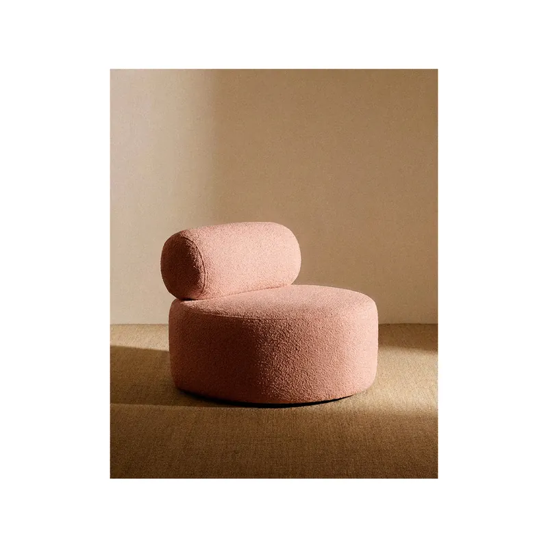 Sillón de bouclé redonda color rosa de 91x71cm - Inicio