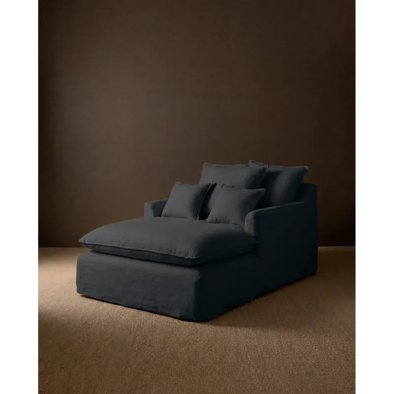 Sillón de algodón y lino color azul de 115x170cm - Inicio