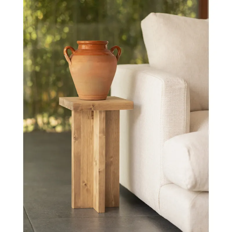 Mesa auxiliar de madera maciza en tono roble oscuro de 25x25cm - Mesas auxiliares