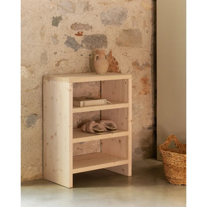 Estantería zapatero de madera maciza tono natural 80x60cm - Inicio