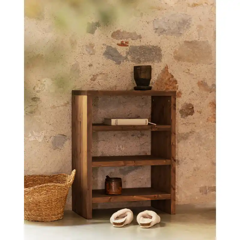 Estantería zapatero de madera maciza tono roble oscuro 80x60cm - Inicio