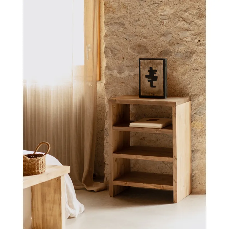 Estantería zapatero de madera maciza tono roble medio 80x60cm - Inicio