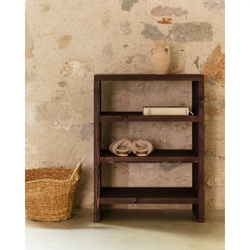 Estantería zapatero de madera maciza tono nogal 80x60cm - Inicio