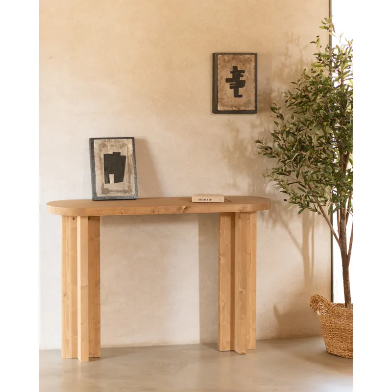 Consola de madera maciza tono roble medio de 120x80cm - Inicio