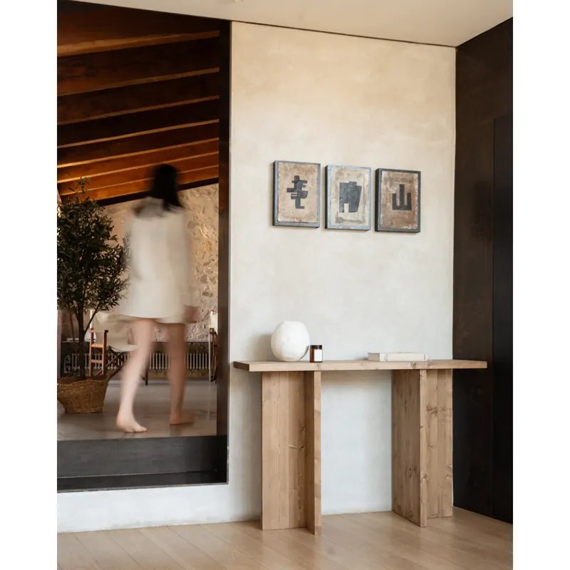 Consola de madera maciza en tono roble oscuro de 120x80cm - Inicio