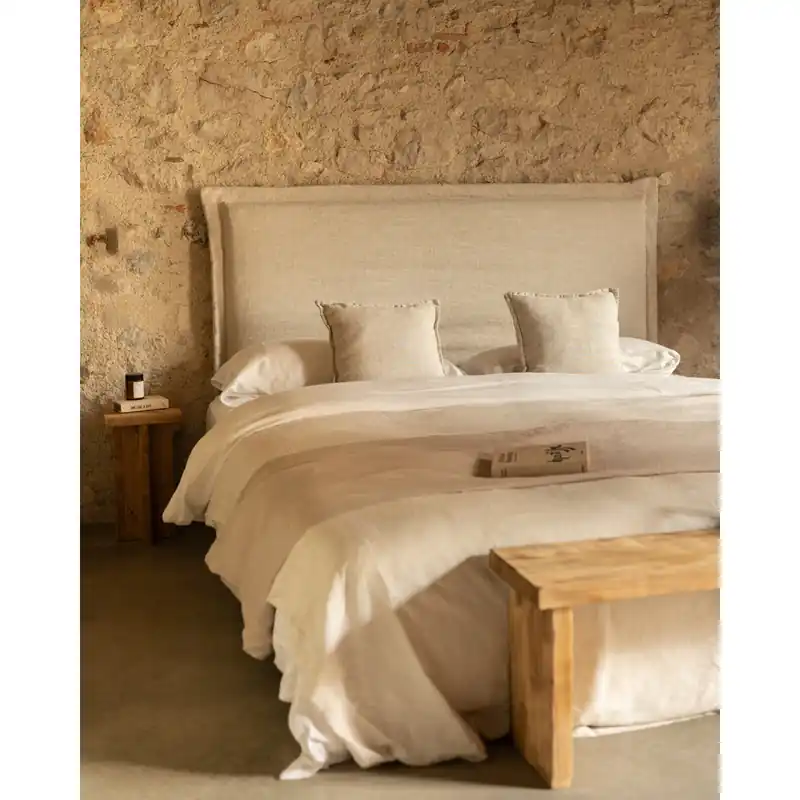 Cabecero tapizado desenfundable de lino beige de 140x110cm - Cabeceros