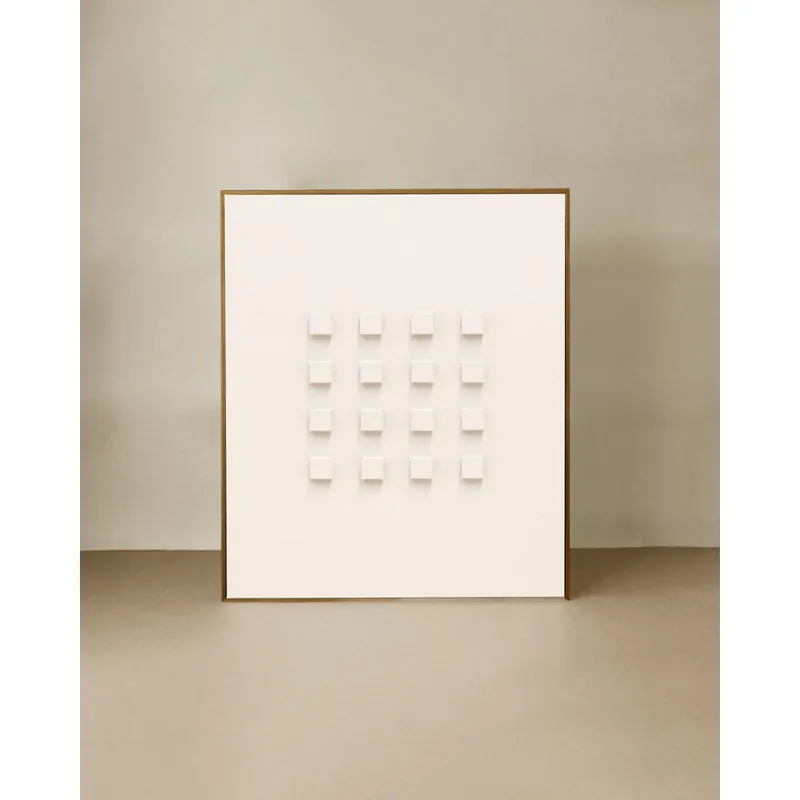 Cuadro blanco decorativo sobre algodón con bastidor de madera pintado artesanalmente con pintura al óleo de 80x60cm - Decoración mural