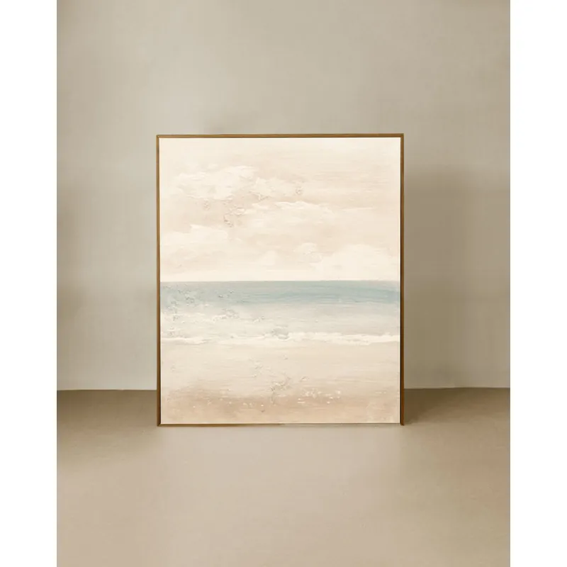 Cuadro beige y azul decorativo sobre algodón con bastidor de madera pintado artesanalmente con pintura al óleo de 80x60cm - Decoración mural