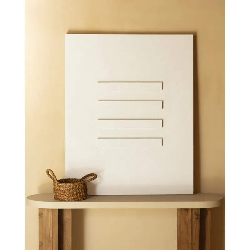 Cuadro blanco decorativo sobre algodón con bastidor de madera pintado artesanalmente con pintura al óleo de 80x60cm - Decoración mural