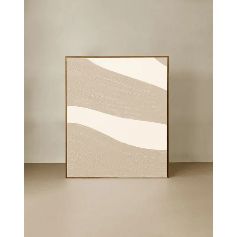 Cuadro beige y blanco decorativo sobre algodón con bastidor de madera pintado artesanalmente con pintura al óleo de 80x60cm - Decoración mural