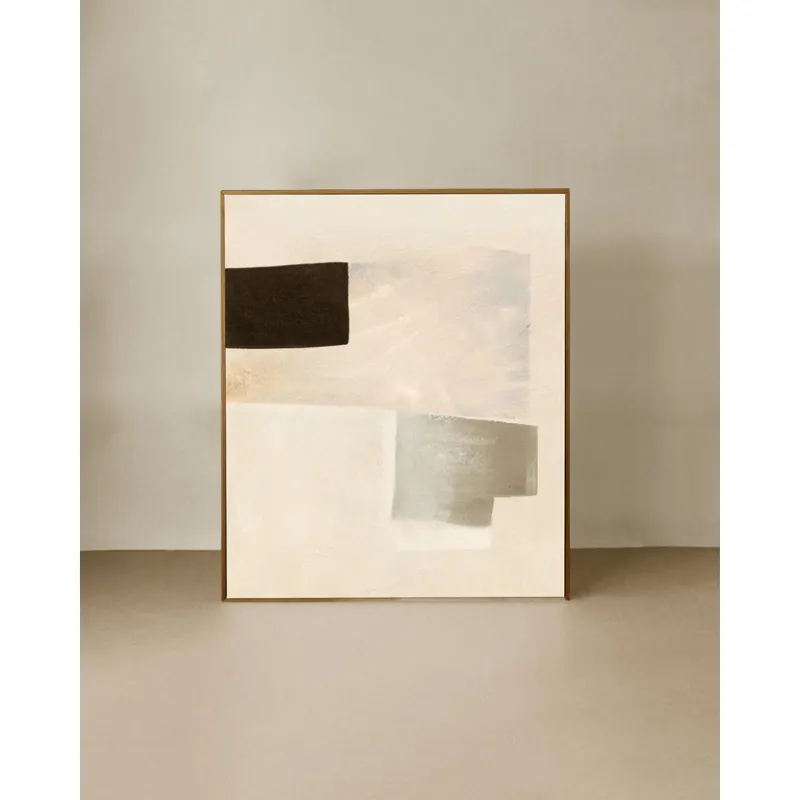 Cuadro beige y negro decorativo sobre algodón con bastidor de madera pintado artesanalmente con pintura al óleo de 80x60cm - Decoración mural