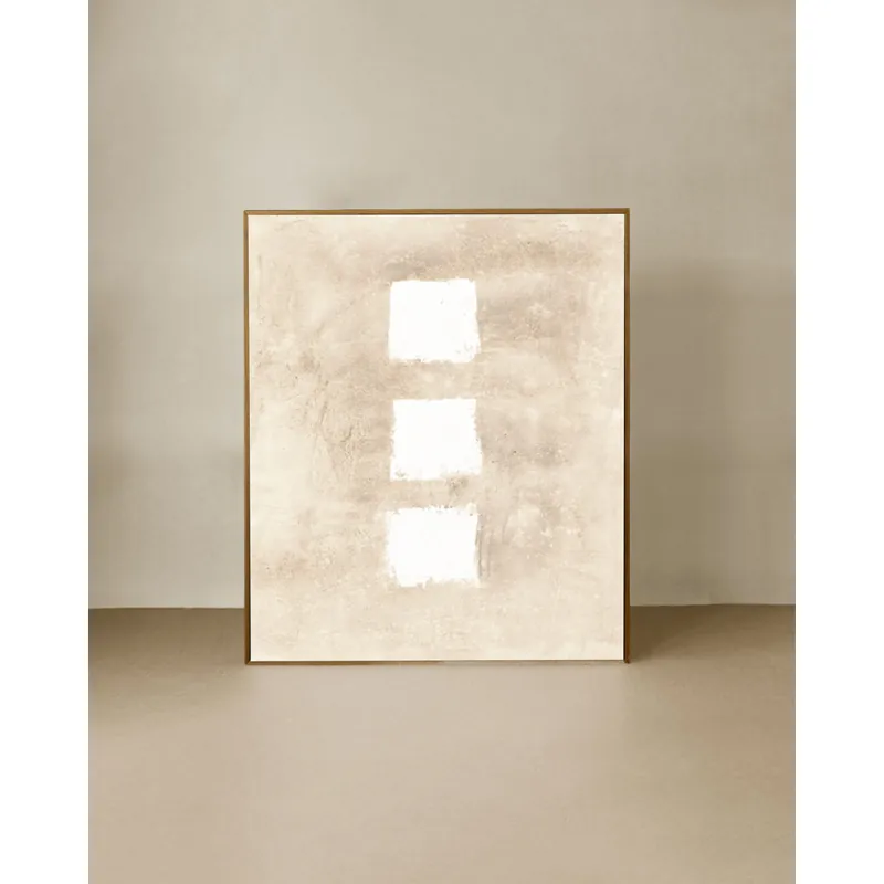Cuadro beige y blanco decorativo sobre algodón con bastidor de madera pintado artesanalmente con pintura al óleo de 80x60cm - Decoración mural