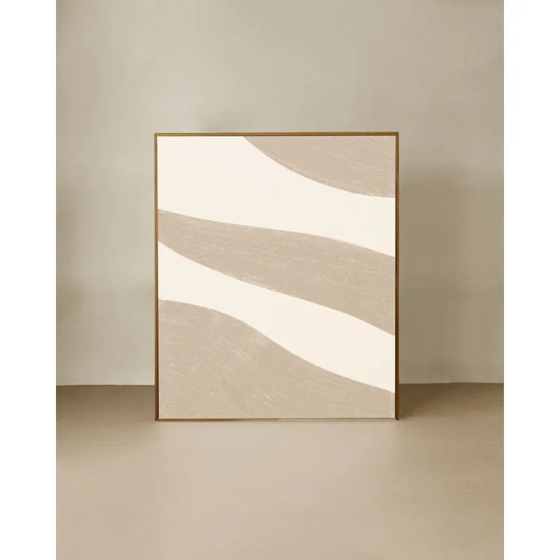 Cuadro beige y blanco decorativo sobre algodón con bastidor de madera pintado artesanalmente con pintura al óleo de 80x60cm - Decoración mural