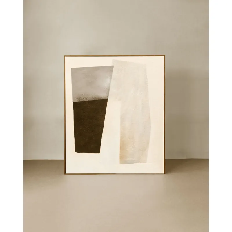 Cuadro beige y negro decorativo sobre algodón con bastidor de madera pintado artesanalmente con pintura al óleo de 80x60cm - Decoración mural